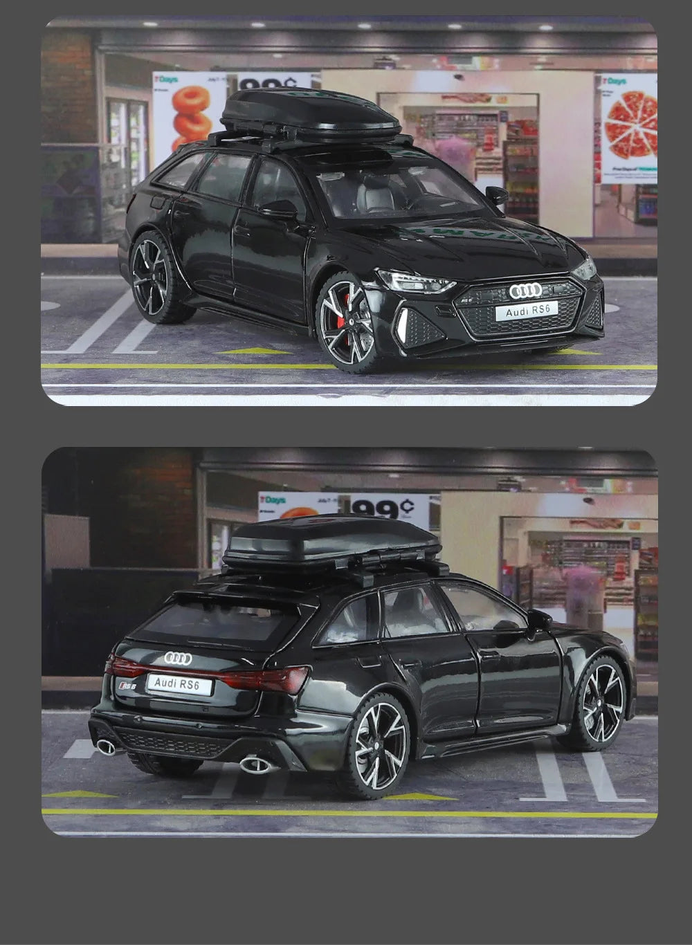 Audi RS6 Diecast Modellbil 1:32 – Ljud & Ljus 7 Dörrar öppnas Zinklegering CE Svart Grå Samlarmodell 2026