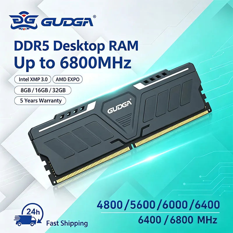 GUDGA RAM DDR5 Memory 8GB/16GB/32GB 4800-6800MHz Memoria RAM UDIMM Desktop with Aluminum Heatsink for Diy Gaming Computer Memory