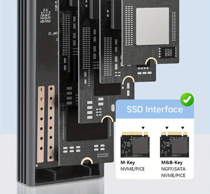 SUNKANDI M.2 NVME SATA SSD Enclosure Adapter, USB C 3.1 Gen 2 (10 Gbps) To M.2 PCIe NVMe and SATA SSDs Support for SSDs 2230