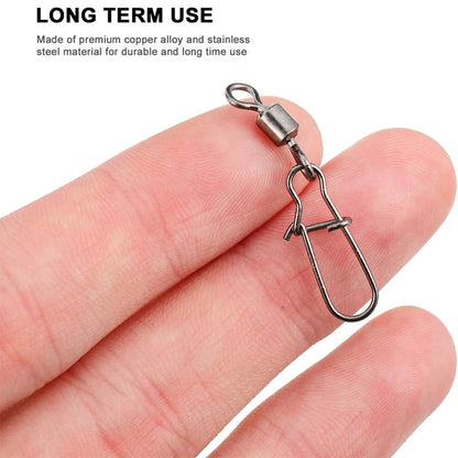 Stainless Steel Fishing Swivel Snaps 4#-12# Rolling Bearing Duo-Lock Connector Kit Saltwater Freshwater Lure Tackle 50-200Pcs