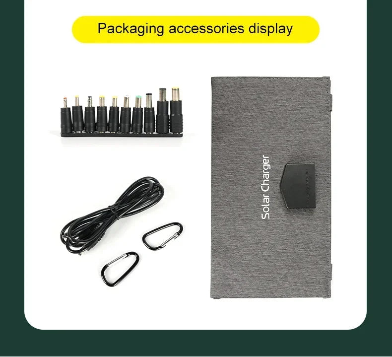 Vikbar Solpanel 60W – Monokristallin IP65 USB-C PD3.0 QC3.0 DC Camping Utomhus 850g Svart Khaki Grå