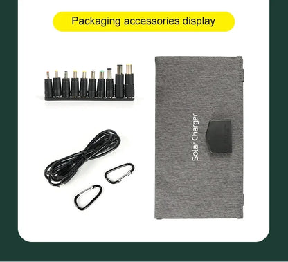 Vikbar Solpanel 60W – Monokristallin IP65 USB-C PD3.0 QC3.0 DC Camping Utomhus 850g Svart Khaki Grå