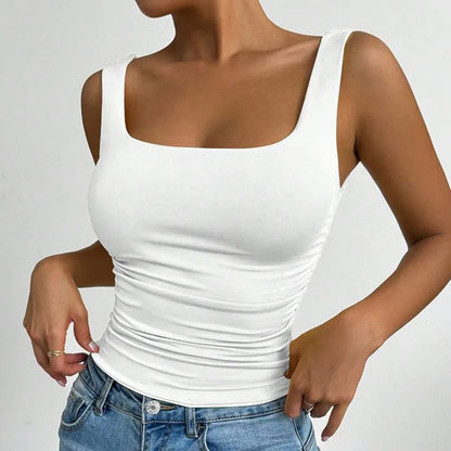 Women Square Neck Tank Top Summer Sleeveless Sexy Slim Fit Y2K Crop Top Female Black White Casual Basic Tight T-Shirt