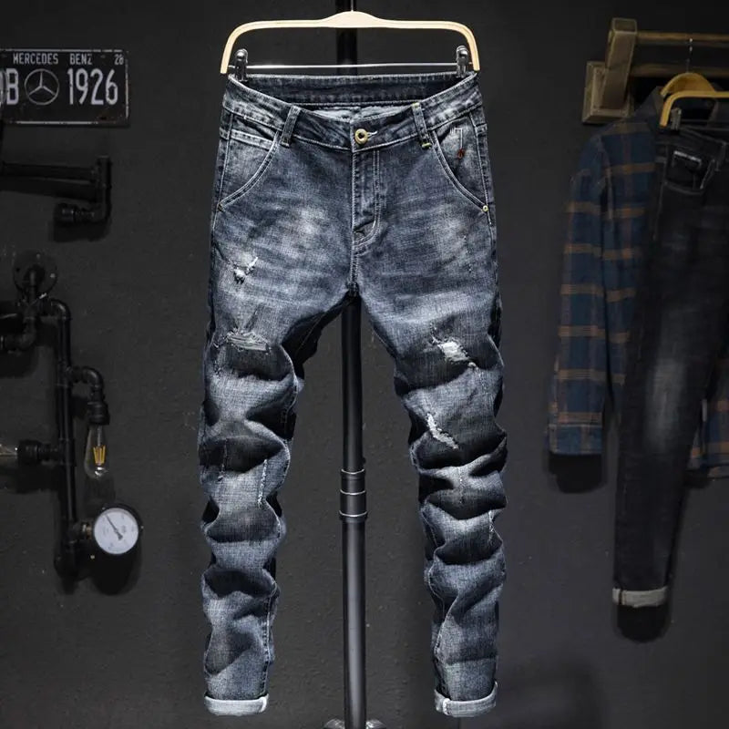 Slitna Slim Jeans för Herr – Elastiska Straight-fit Denim i Koreansk Stil