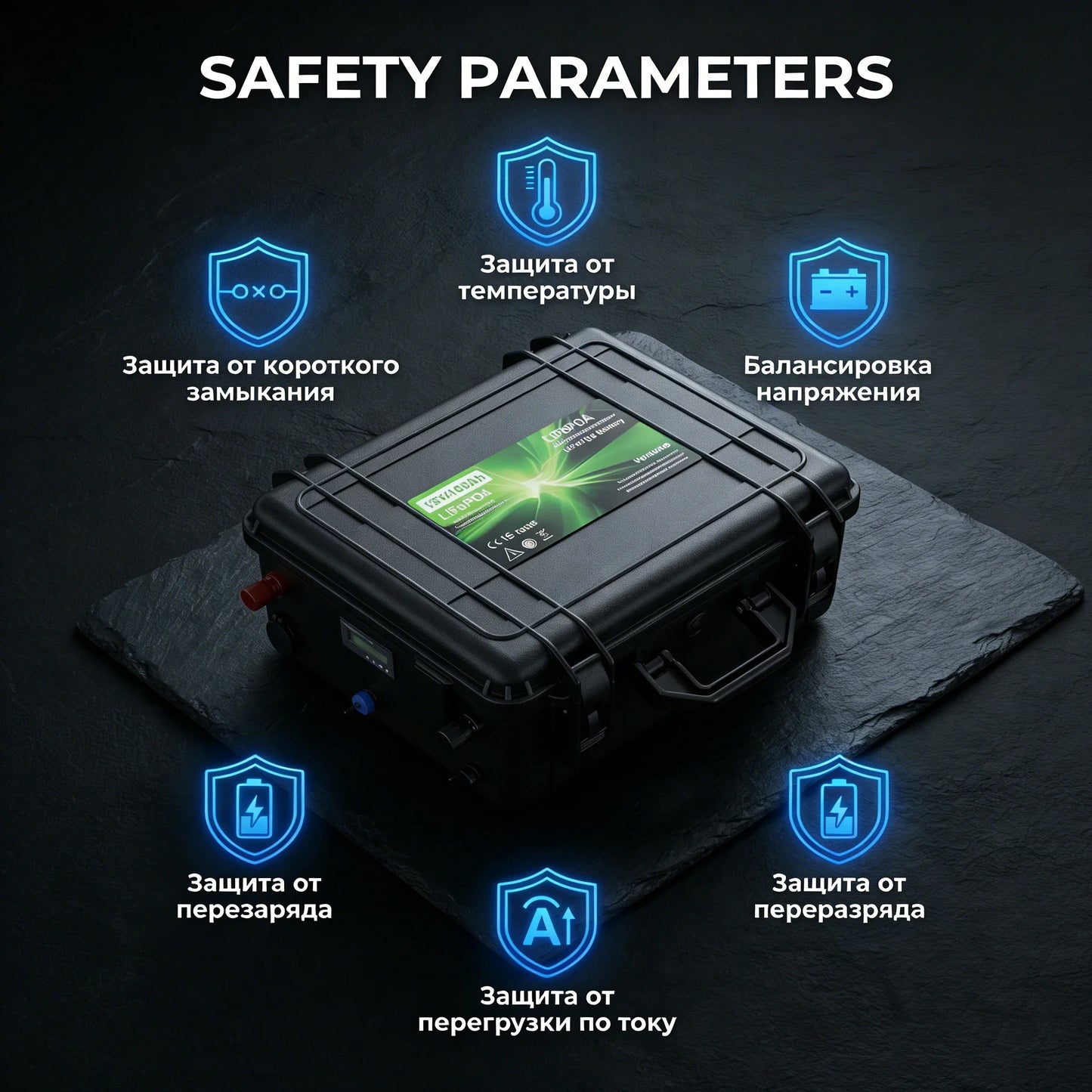 LiFePO4 Batteri 12V 100Ah/200Ah – Bluetooth, 4S 100A BMS, IP56, USB/PD, Anderson-port, >6000 Cykler, Båt/Husbil/Off-Grid, EU-lager (Frankrike)