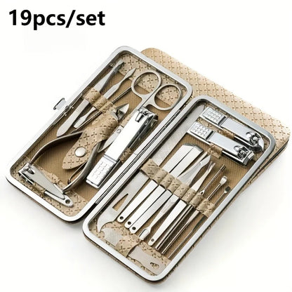 19pcs/set Manicure and Pedicure Tool Set with Storage Box Portable Foot Care Set, Suitable for Women Men Travel Home Salon Gifts