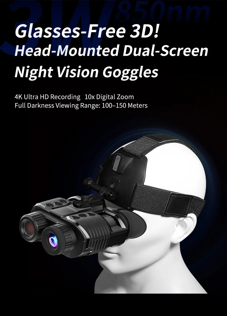 4K Night Vision Binoculars Diopter Eyepiece Dual 1.4" LCD 10X Zoom 3000mAh Level Gauge Infrared Outdoor Observation
