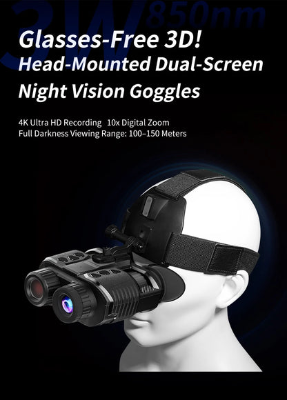 4K Night Vision Binoculars Diopter Eyepiece Dual 1.4" LCD 10X Zoom 3000mAh Level Gauge Infrared Outdoor Observation