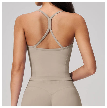 Summer New Yoga Vest Women Workout Crop Tops Cross Back Strap Fitness Bra Shockproof Sports Halter Workout Bra Push Up Yoga Vest