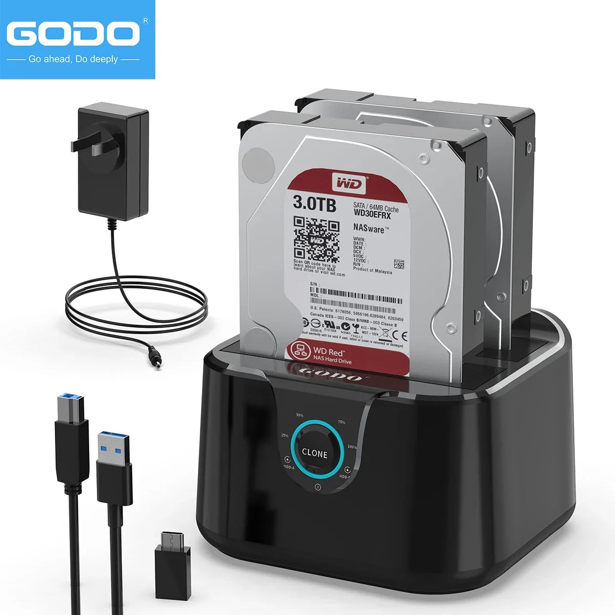 GODO HDD Docking Station SATA to USB 3.0 Adapter for 2.5 3.5 SSD Disk Case HDD Box Dock Hard Drive Enclosure Docking Station