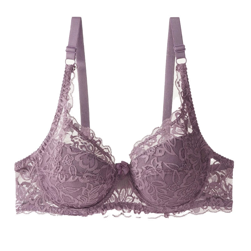 Women New Sexy Floral Lace Bras Comfort Breathable Underwear Brassiere Summer Thin Push Up Bras Solid Color Lace Bra