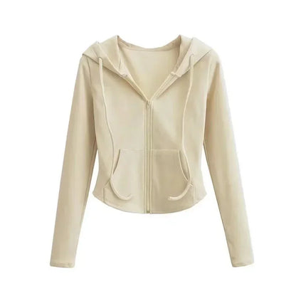 Women's Slim Fit Hooded Zip Up Sports Sweatshirt | Autumn Cropped Casual Jacket Long Sleeve Athletic Outerwear K Pop Clothes