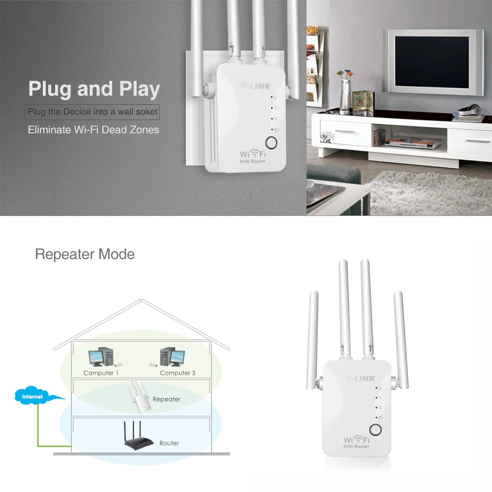 1200Mbps Wireless WiFi Repeater 5Ghz  Router WiFi Extender Amplifier 2.4G/5GHz Wi-Fi Signal Booster Long Range Network Receiver