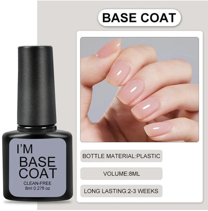 4 Pcs/Set Top Coat And Base Coat Clear Gel Nail Polish Kit Semi Permanent Nail Art Manicure Soak Off LED UV Gel Varnishes Set