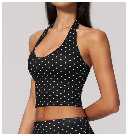 Yoga Bra Women Sports Underwear Fitness Crop Top Polka Dot Yoga Vest Deep V Backless Sports Vest Female Workout Shockproof Tops