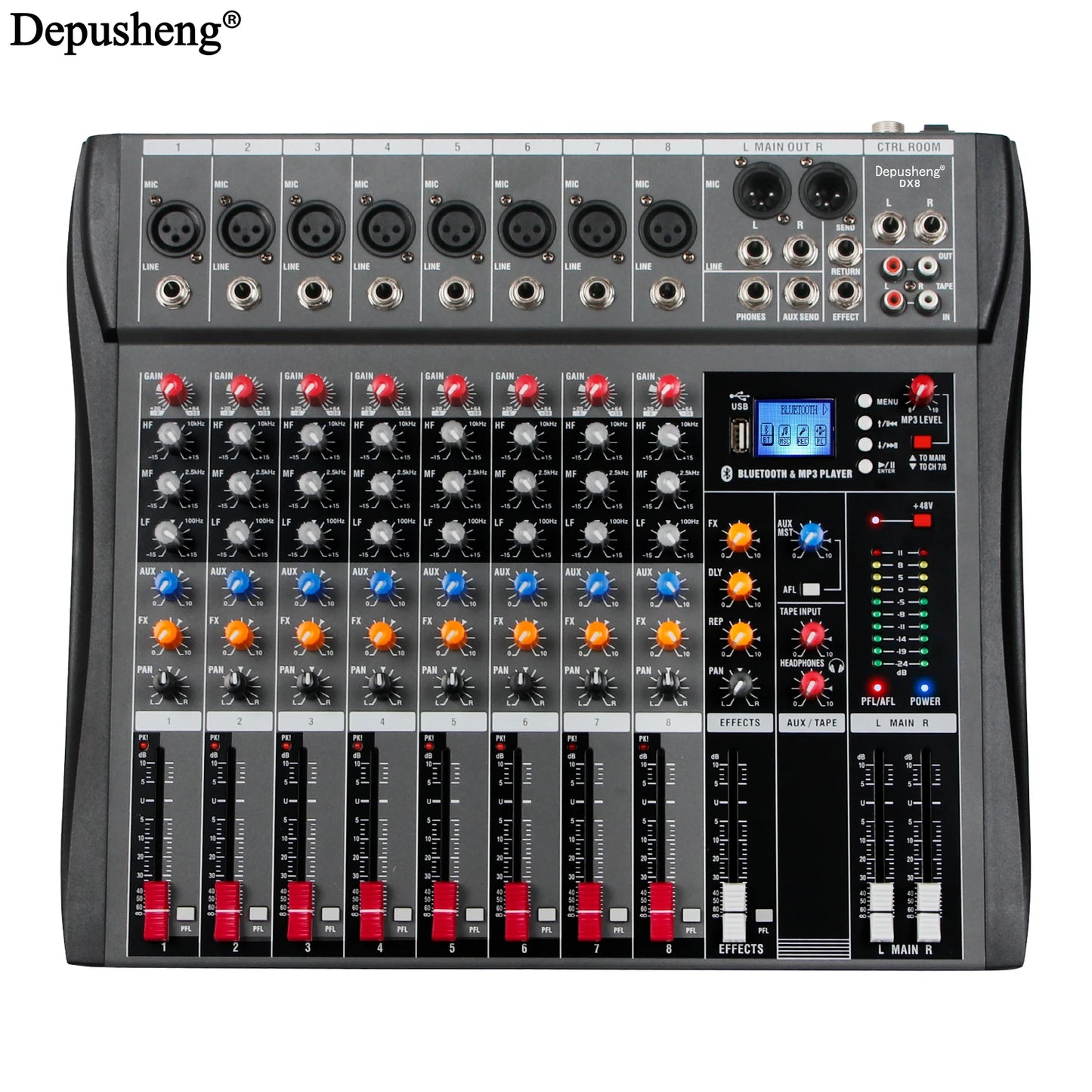 6/8/12/16 Channel Depusheng Audio Mixer Professional  Sound Board DJ Mixing Console System Interface USB MP3 Input Bluetooth 48V