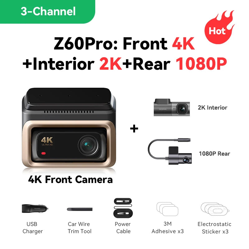 DDPAI Z60 Pro 4K Dashcam – Dubbla Sony STARVIS-sensorer, 5GHz WiFi, GPS, ADAS 2.0 och 4G LTE