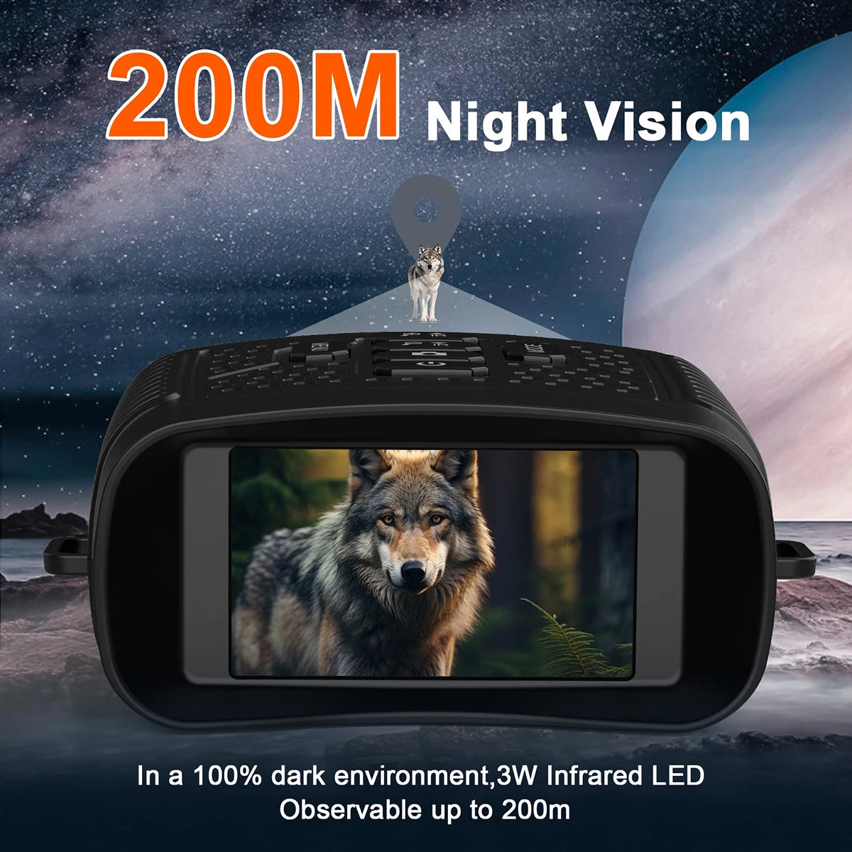 Digital nattkikare med 3-tumsskärm, 6× zoom och IR-lampa
