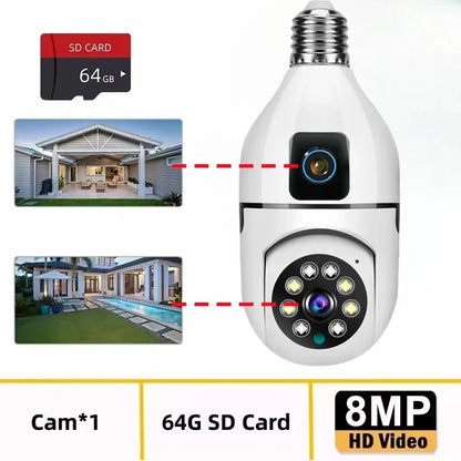 8MP WiFi IP Camera E27 Bulb Cam Wireless Baby Monitor Pet Cameras 5MP SmartLife Indoor AI Tracking Security Video Surveillance