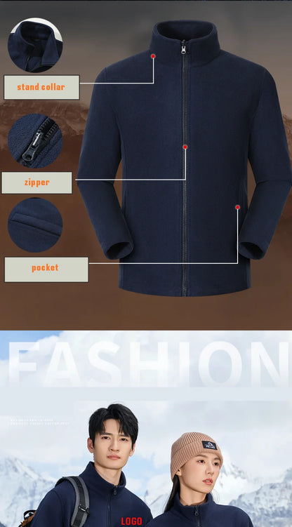 Custom Men Women's Fleece Thermal Hiking Jacket Outdoor Sports Climbing Trekking Camping Windbreaker Warm Coat For Men ﻿