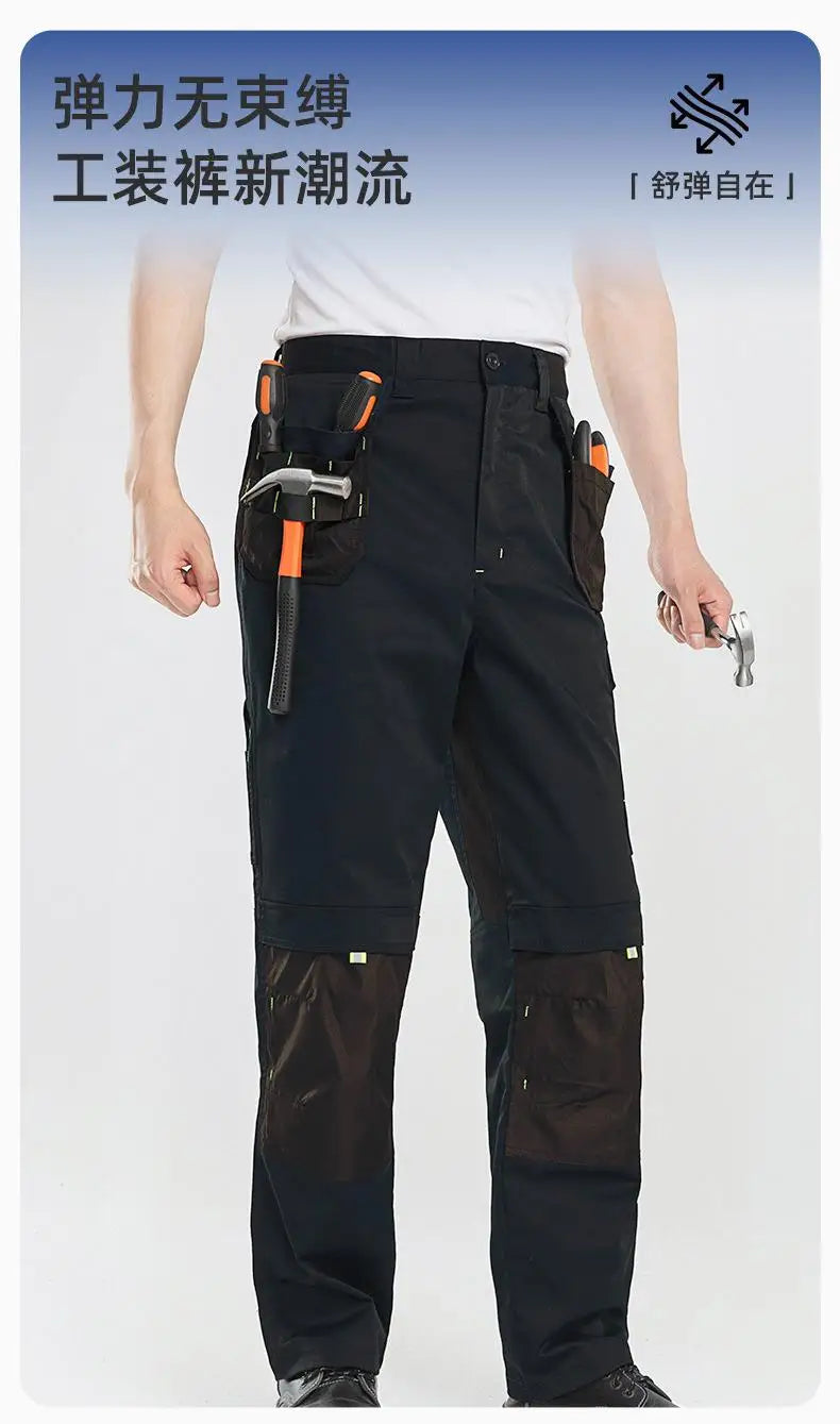 Spring And Autumn Elastic Work Pants Repair Workshop Wear Resistant Reinforced Multi Pocket Welding Pants