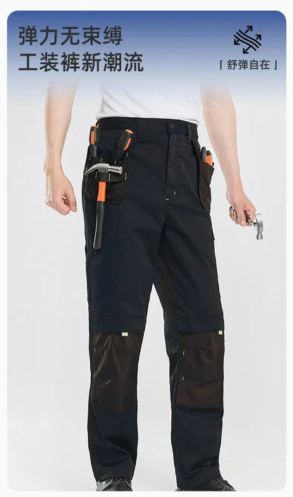 Spring And Autumn Elastic Work Pants Repair Workshop Wear Resistant Reinforced Multi Pocket Welding Pants