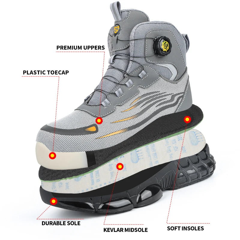 2026 High-Top Rotating Buckle Safety Shoes for Men and Women, Labor Protection Shoes, Protective Shoes, Work Shoes, Shock-Resist