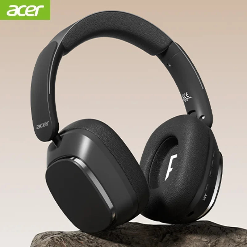 Acer OHR525 Bluetooth Headset ANC – Aktiv Brusreducering -48dB ENC 128h Batteritid 1000mAh USB-C Hopfällbar CE Beige Svart
