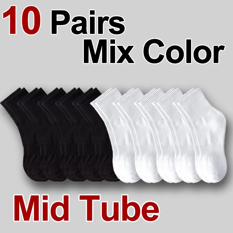 5/10/20 Pairs Neutral Solid Color Round Neck Socks Spring Autumn Sweat Absorbing Breathable Comfortable All-season Sports Socks