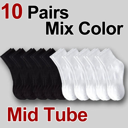 5/10/20 Pairs Neutral Solid Color Round Neck Socks Spring Autumn Sweat Absorbing Breathable Comfortable All-season Sports Socks