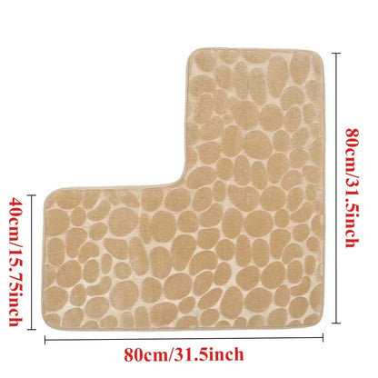 80x80cm New L-shaped Bath Mat Cobblestone Memory Foam Super Absorbent Non-Slip Corner Mat for Bathroom Shower Toilet Home Decor