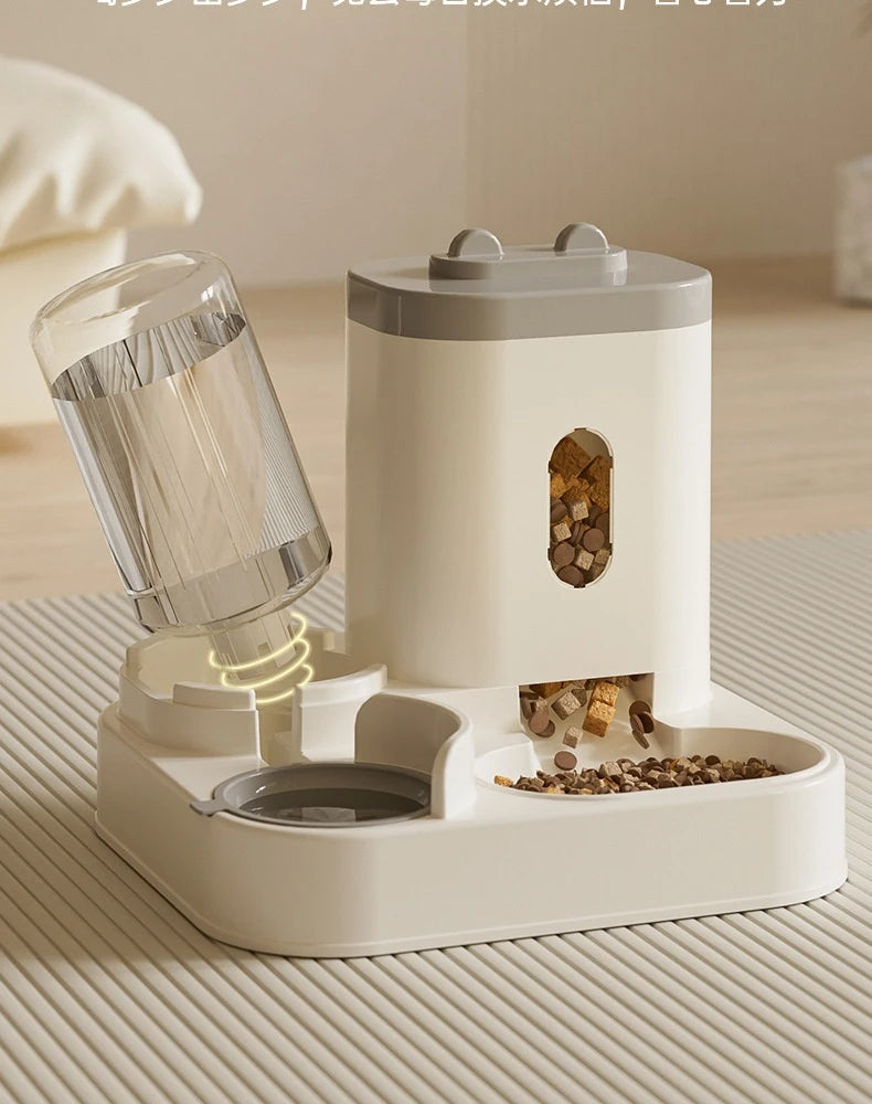 2-in-1 Large Capacity Cat Automatic Feeder, Water Dry Wet Separation Design No Battery Required - For Cats Small Dogs