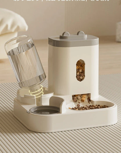 2-in-1 Large Capacity Cat Automatic Feeder, Water Dry Wet Separation Design No Battery Required - For Cats Small Dogs