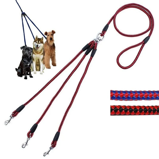 3-vägs Hundkoppel Anti-trassel – Gå 3 Hundar Samtidigt, Mjukt Handtag & Hållbart Nylon