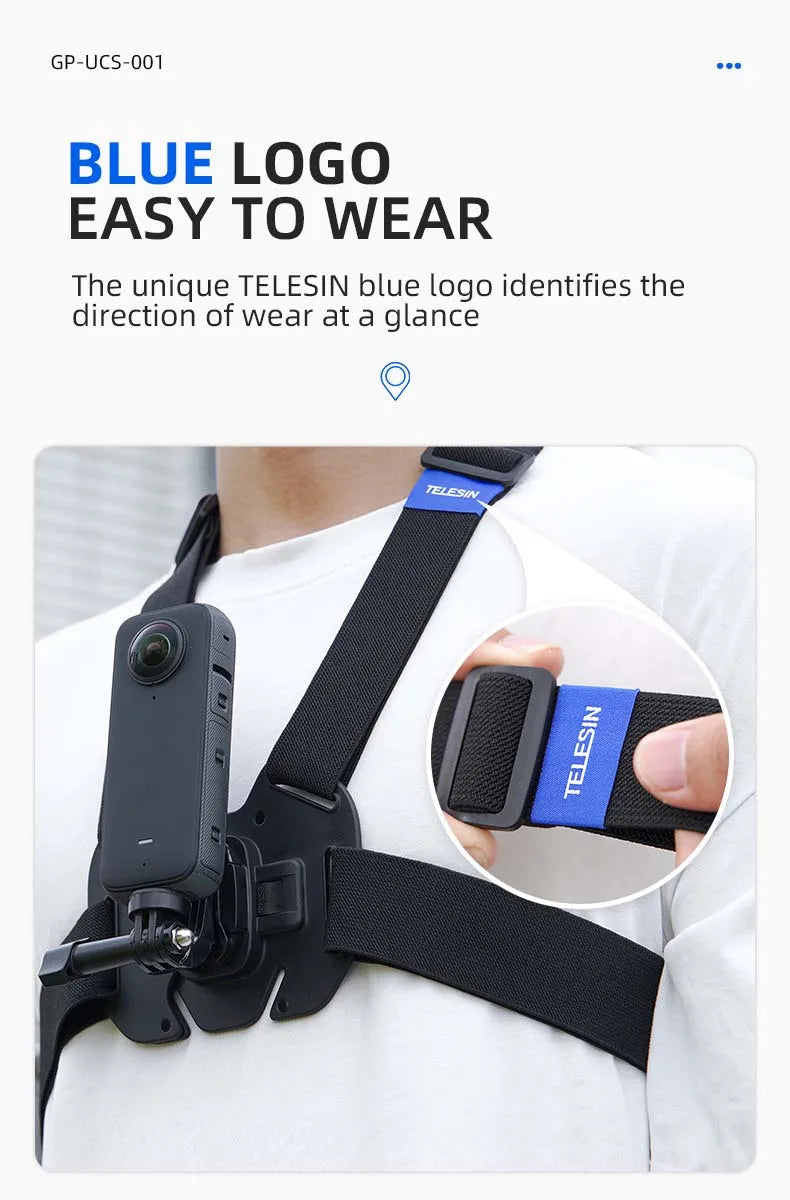 TELESIN Quick-Release Chest Strap Mount for GoPro Hero 13 12 11 10 9 8 7 Insta360 SJCAM DJI OSMO Action 5 4 3 Chest Belt Mount