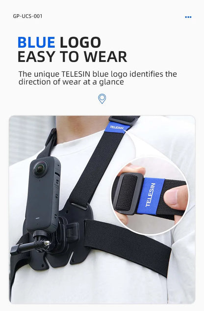 TELESIN Quick-Release Chest Strap Mount for GoPro Hero 13 12 11 10 9 8 7 Insta360 SJCAM DJI OSMO Action 5 4 3 Chest Belt Mount