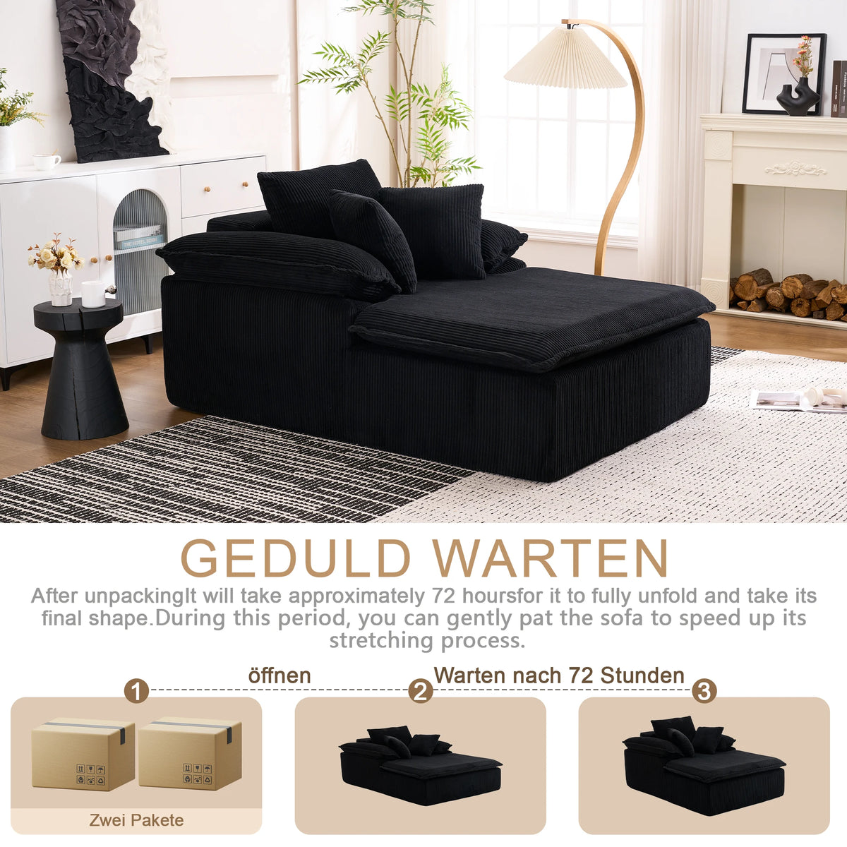 Ramfri loungesoffa i manchester med armstöd – 177 × 122 cm