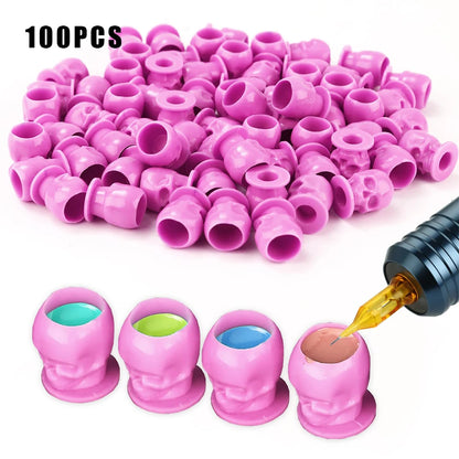 50/100/200pcs Plastic Disposable Tattoo Ink Cups With Base Pigment Clear Holder Container Cap Tattoo Accessory Permanent Makeup