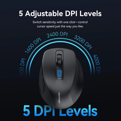 Vention Ergonomic Wireless Mouse Bluetooth 5.1 Dual-Mode USB 2.4G Mouse 4000 DPI 6 Buttons Mouse for PC MacBook Pro Tablet Mice