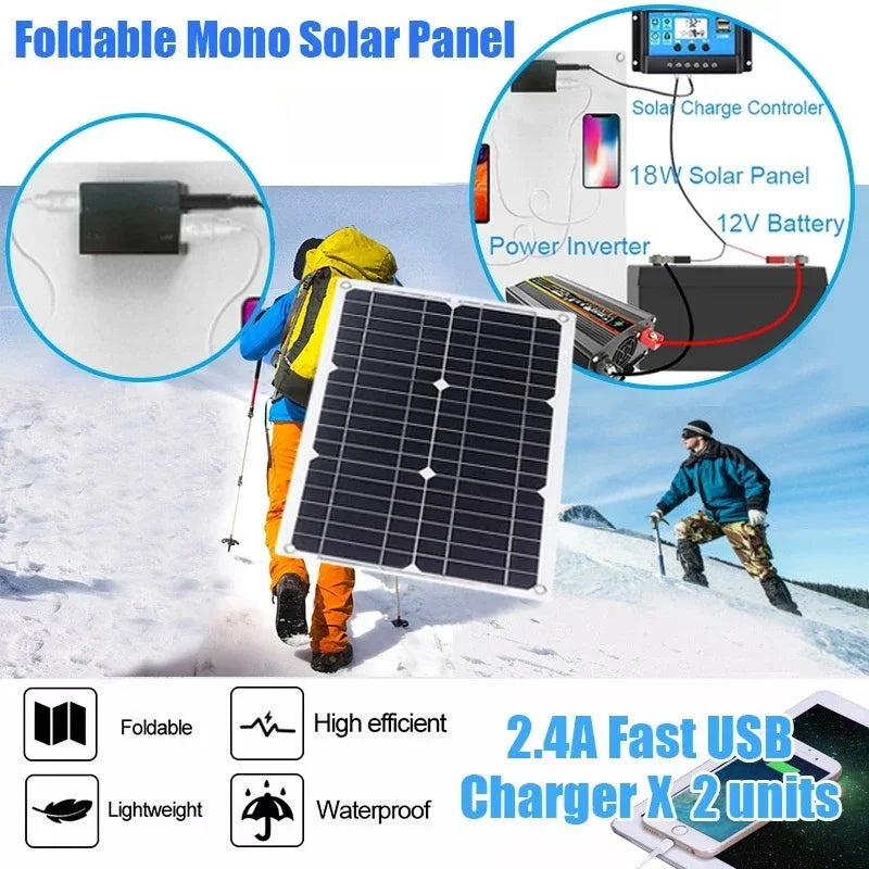 Komplett Solkraftsystem 4000W/6000W – 20W Monokristallin Solpanel + Modifierad Sinusvåg Inverter 110V/220V + 30A PWM-regulator 12V/24V