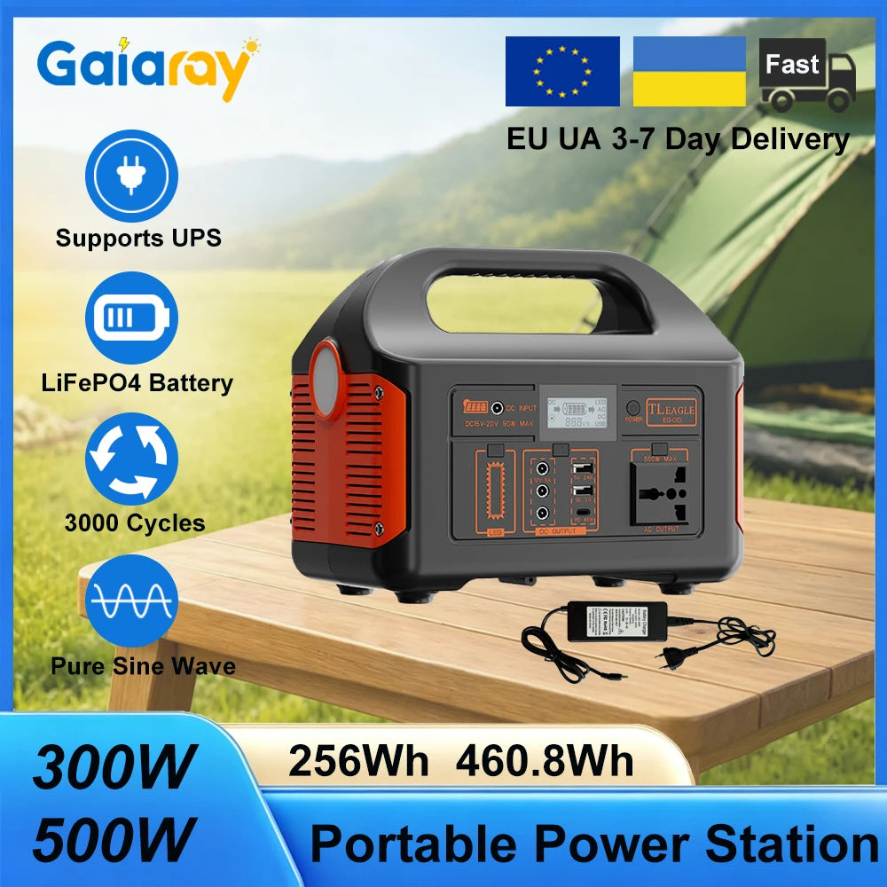 GaiaRay 500W 300W Portable Power Station AC 220V Solar Generator LiFePO4 Battery Emergency Power Plant Outdoor Fishing Tool LED