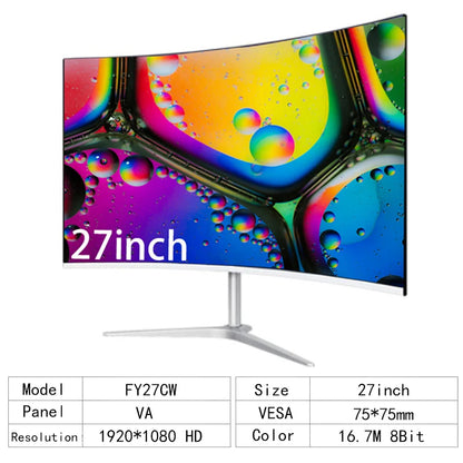 FYHXele 27 Inch Curved Gaming Monitor 100Hz 2ms VA Panel FHD 1080P LED LCD Desktop PC Computer Display