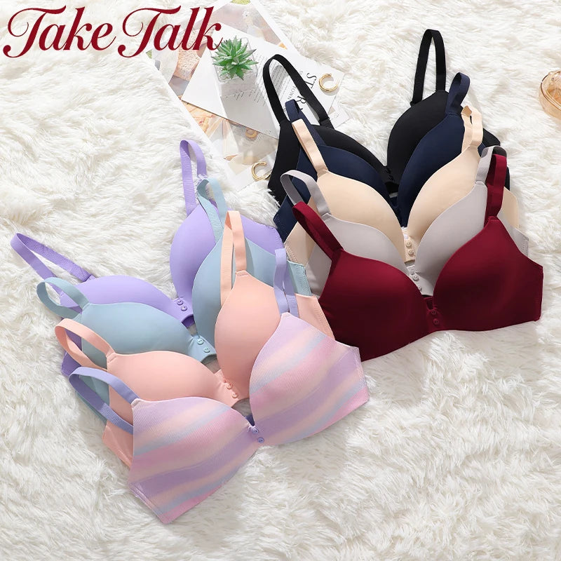 Ice Silk Seamless Wireless Bra Women Push Up Comfort Underwear 3/4 Cup Deep V Neck Daily Lingerie Bralette Plus Size