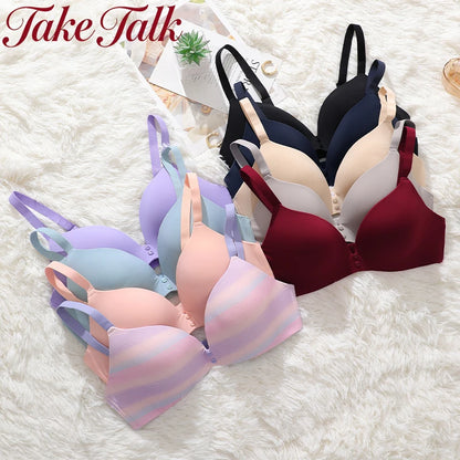 Ice Silk Seamless Wireless Bra Women Push Up Comfort Underwear 3/4 Cup Deep V Neck Daily Lingerie Bralette Plus Size