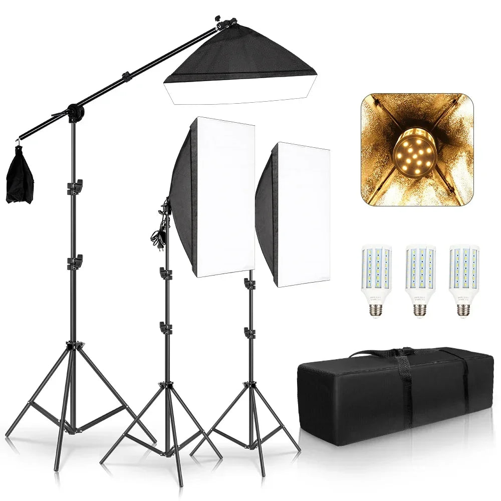 SH 1pc-3Pcs Photography 50x70CM Softbox Lighting Kits Professional Light System With E27 Photographic Bulbs Photo Studio