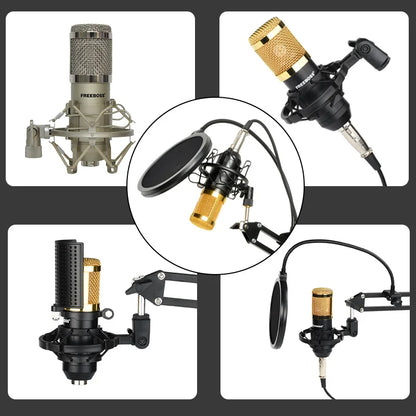 Freeboss BM-800 Kondensatormikrofon-kit med arm och stöttålig fäste för dator