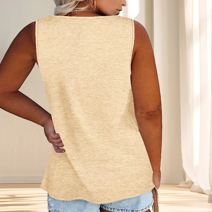 Women'S Plus Size Casual Tank Top with Button Detail - Sleeveless, Solid Color, Stretchy Fabric, Crew Neck, Oversized Fit for Su