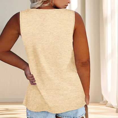 Women'S Plus Size Casual Tank Top with Button Detail - Sleeveless, Solid Color, Stretchy Fabric, Crew Neck, Oversized Fit for Su