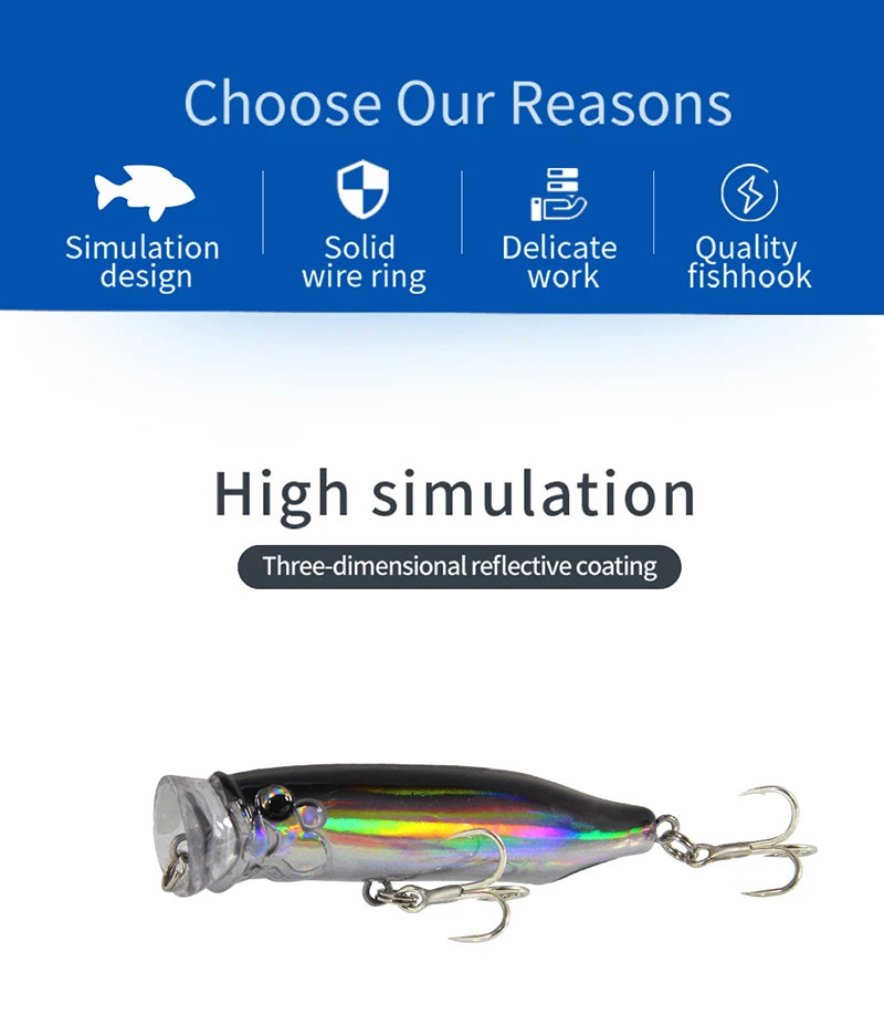 1Pcs Fishing Lures 7cm/9.4g Popper Bait 2024 New Topwater Plastic Artificial Hard Bait Crankbait Wobblers Perch Fishing Tackle