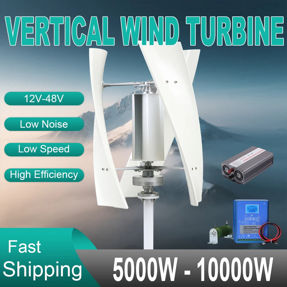 5000W Wind Turbine 12V 24V 48V Free Energy Wind Turbine Generator 10KW With Free MPPT Controller Battery 220V For Household Use